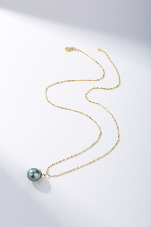 Large Tahitian Pearl Pendant Gold Bead Necklace - House Of Pearls